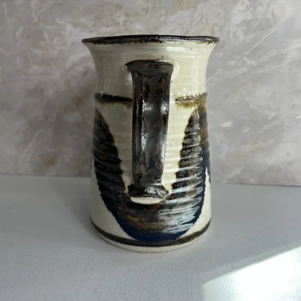 Studio Art Pottery Pitcher Vase Hand Thrown Glazed Brown Shades Stoneware Glossy